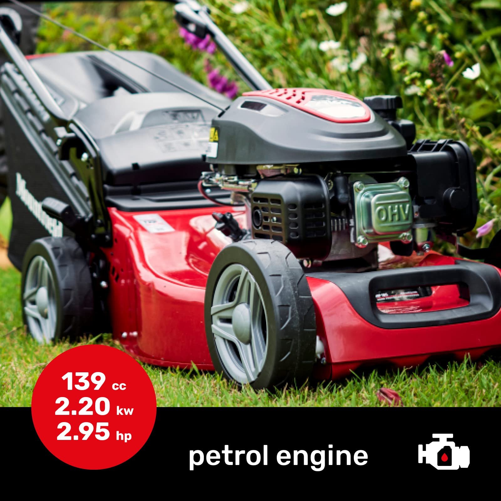 HP164 39Cm 123cc Hand Propelled Petrol Lawnmower - Image 7